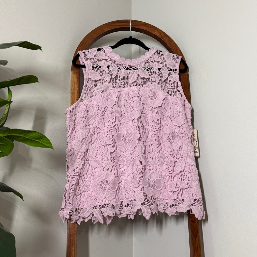 Nanette Lepore XL Lavender Pink Sleeveless Crochet Lace Blouse NEW